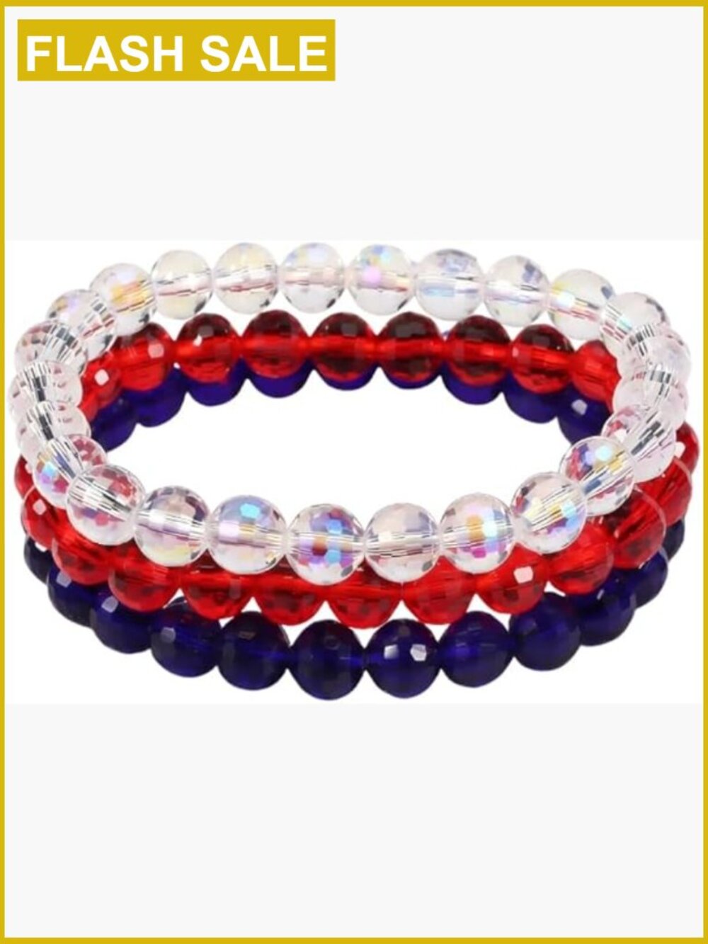 Patriotic Stretch Bracelets Stackable Bead Bracelet Set USA Independence Day